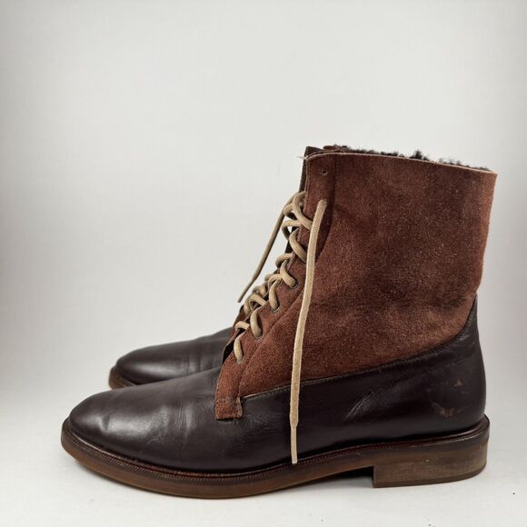 Vtg Ann Taylor Lace-Up Ankle Sherpa Granny Boots Fold Over Wmns Sz 8 - Picture 3 of 16